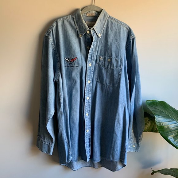Vintage Cutter /& Buck Orange Striped Denim Chambray Collared Buttondown Casual Shirt Size XL